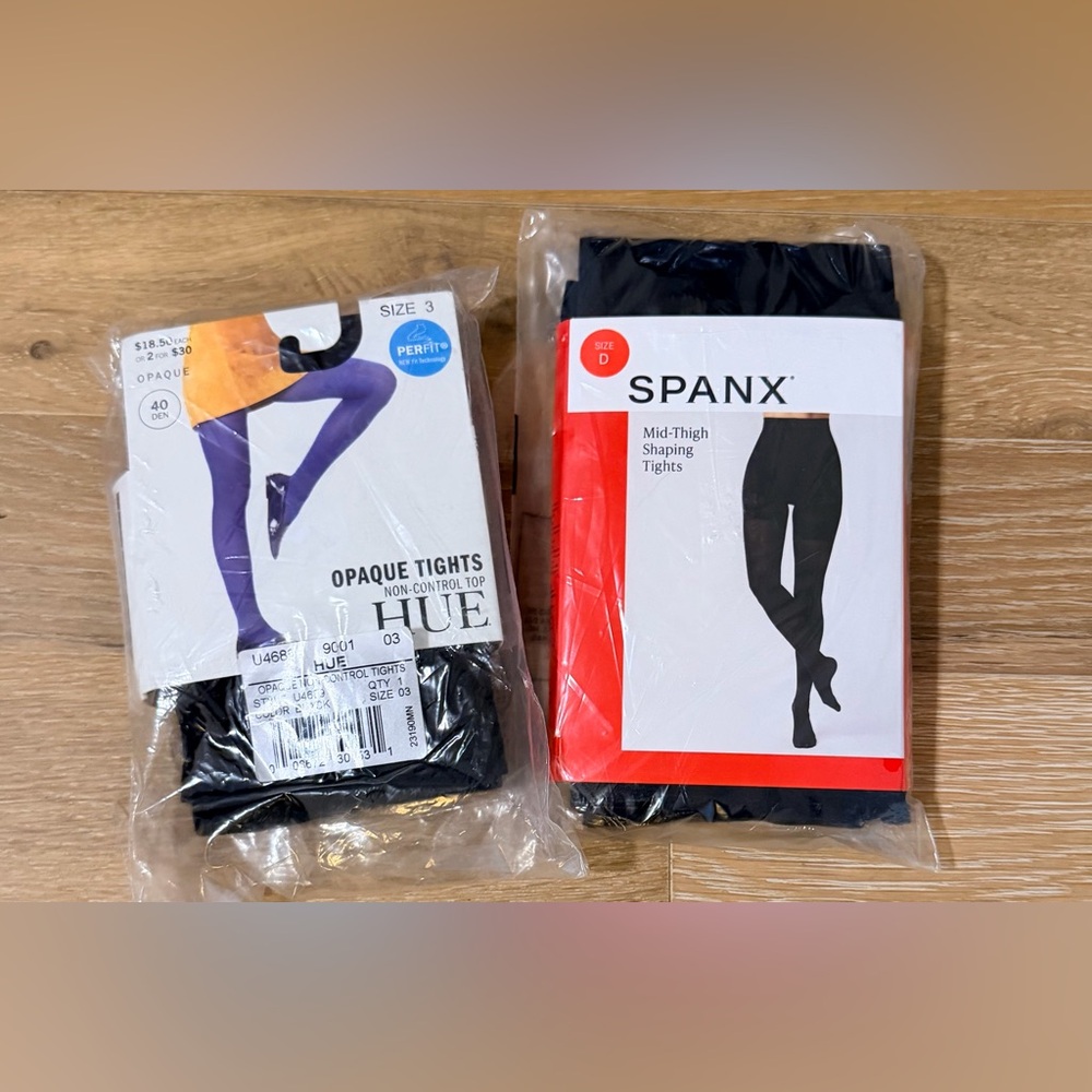 HUE Black Opaque Non-Control Tights & Spanx Black Shaping Tights